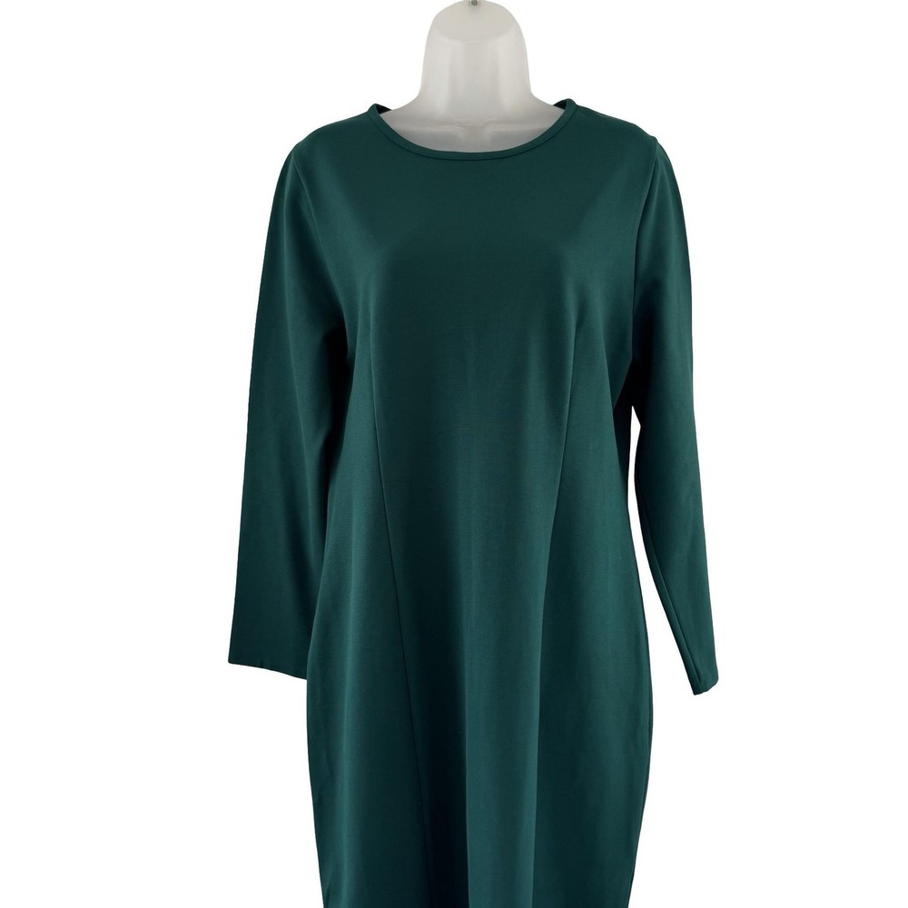 J Crew Dress Womens Large Green Long Sleeve Ponte Knit Sheath Knee Length Jewel - Picture 6 of 16